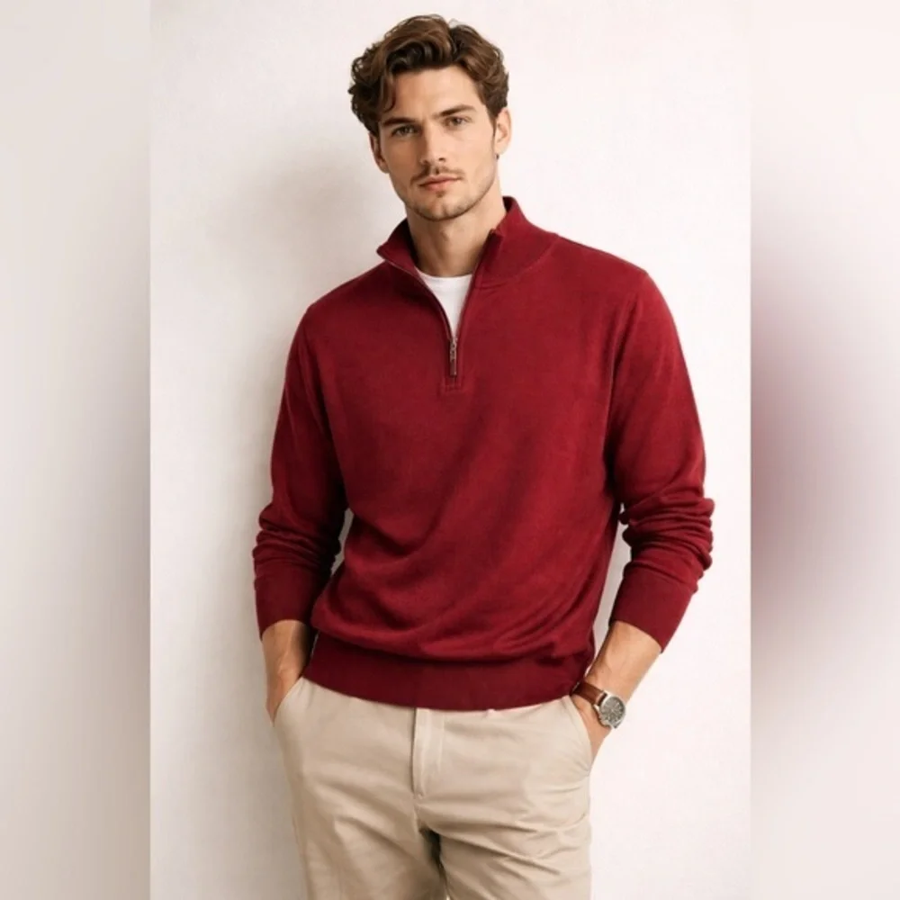 Tommy Bahama Silk Cotton Quarter Zip Sweater XL | Burgundy Red Lightweight Knit